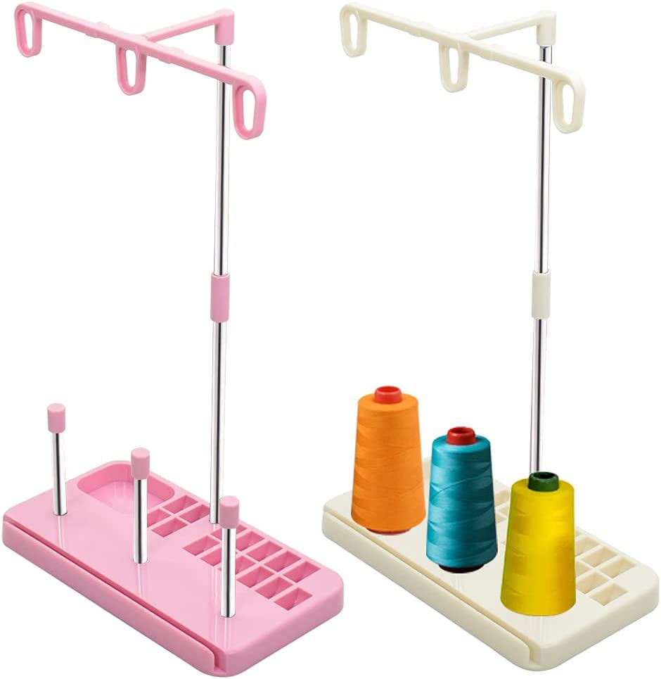 Vuzvuv 2 Pack Thread Holders,Thread Organizer for Embroidery and Sewing Machines,Thread Rack for 3 Spools of Thread, Embroidery Thread Spool Holder Suitable for Beginners, Adults, White-Yellow