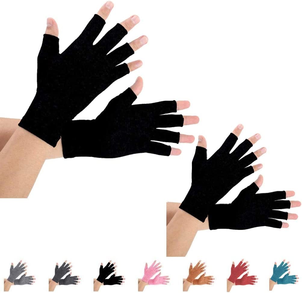 2 Pairs Arthritis Compression Gloves for Arthritis Pain Relief, Rheumatoid, Osteoarthritis and Carpal Tunnel for Men and Women, Fingerless for Typing (Medium, Pureblack+Gray)