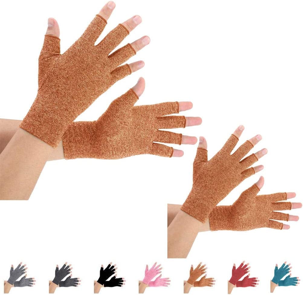 2 Pairs Arthritis Compression Gloves for Arthritis Pain Relief, Rheumatoid, Osteoarthritis and Carpal Tunnel for Men and Women, Fingerless for Typing (Medium, Pureblack+Gray)
