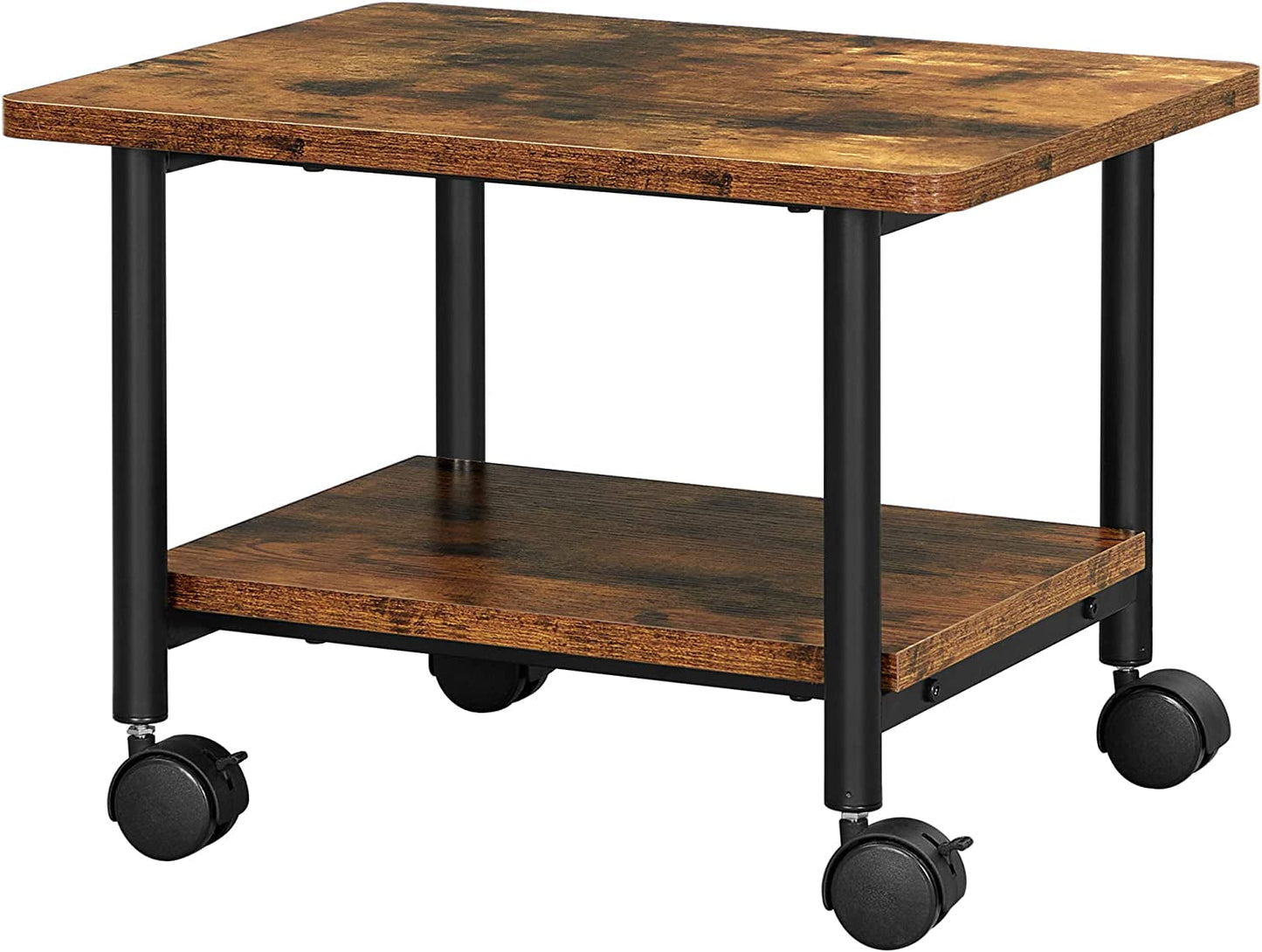 VASAGLE Industrial under Desk Printer Stand, 2-Tier Mobile Machine Cart with Shelf, Heavy Duty Storage Rack for Office and Home, Black UOPS02B