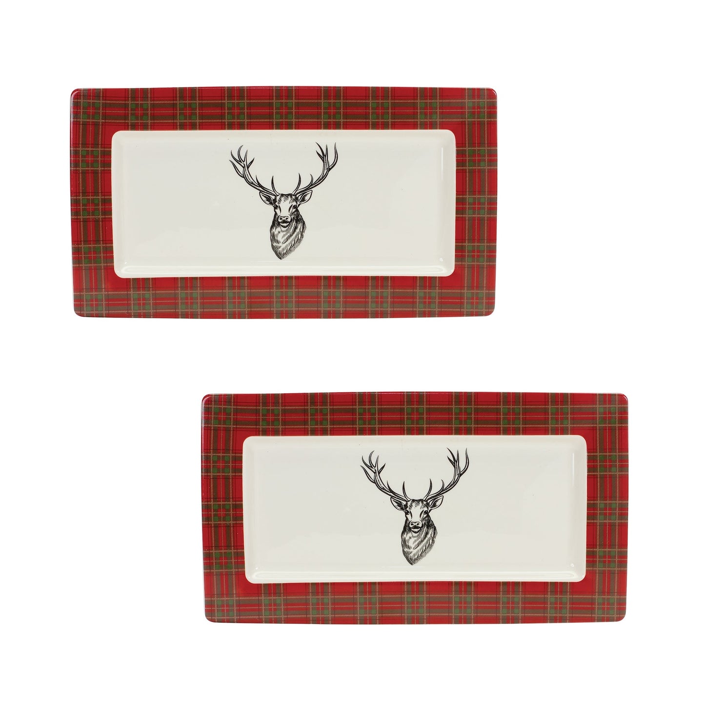 Winter Plaid Deer Platter (Set of 2)