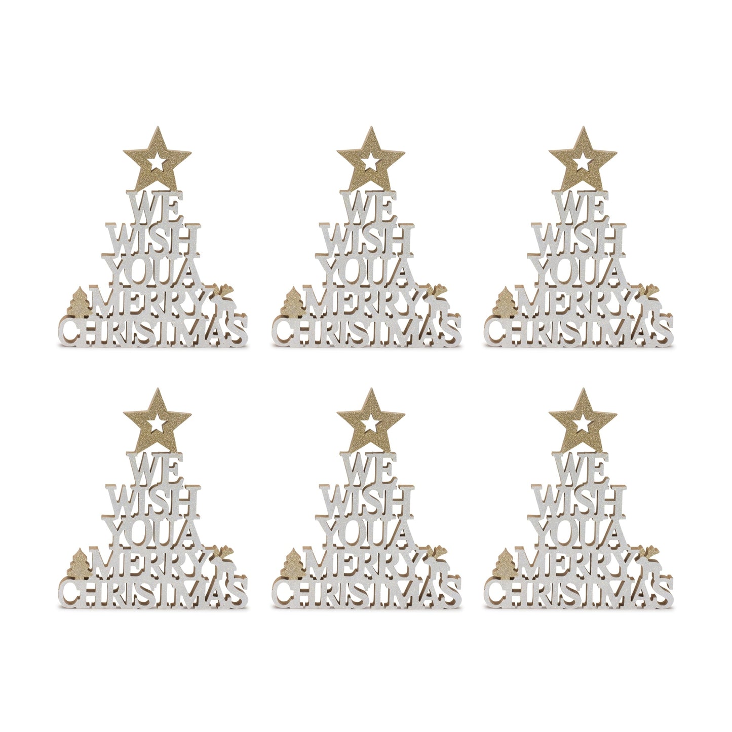 Wish You a Merry Christmas Wood Cut Out Sign (Set of 6)