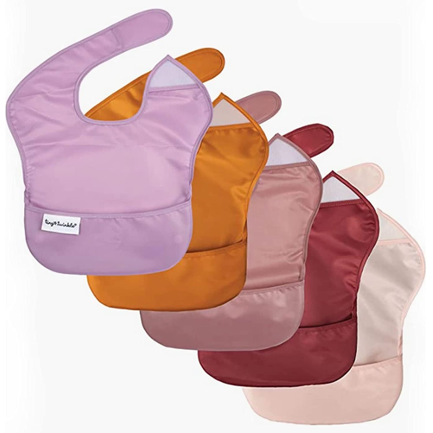 Tiny Twinkle Mess-Proof Baby Bib - Waterproof Bib for Baby Boy or Girl - Machine Washable - Adjustable Closure - PVC, BPA, & Phthalate Free - Great for Travel - Baby Food Bibs (3 Pack, Slate Olive)