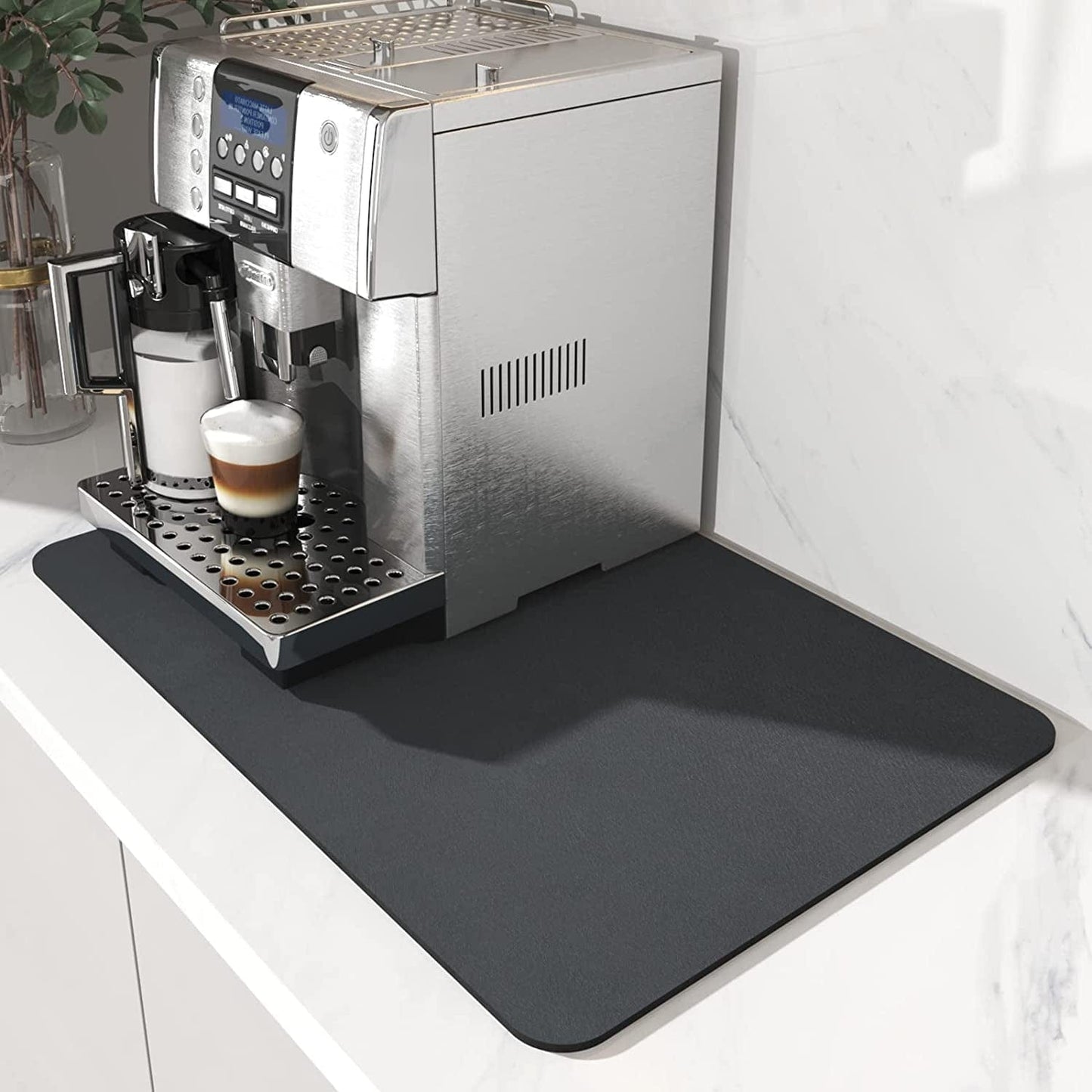Amoami-Coffee Mat Hide Stain Rubber Backed Absorbent Dish Drying Mat for Kitchen Counter-Coffee Bar Accessories Fit under Coffee Maker Coffee Machine Coffee Pot Espresso Machine Dish Rack 12"X19