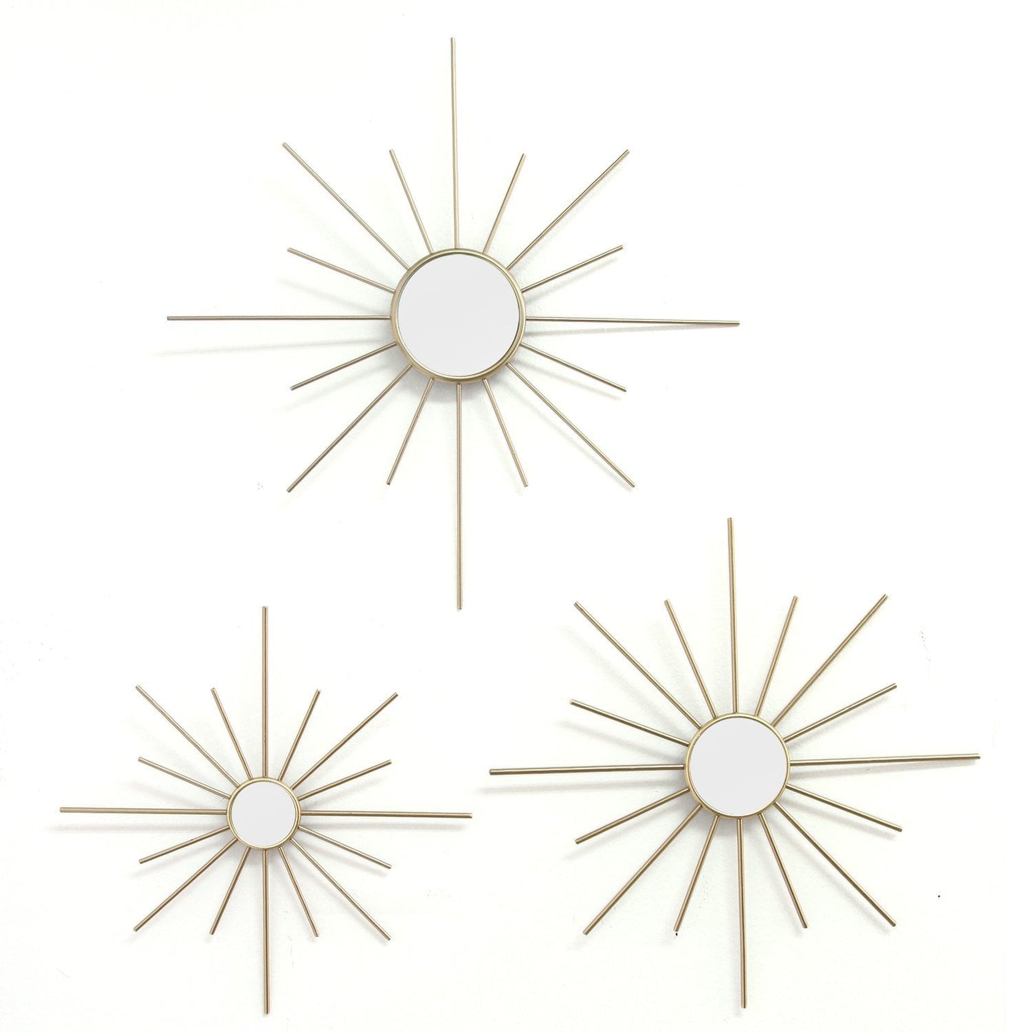 3-Piece Gold Mirror Burst Set Hand Painted Wall Decor