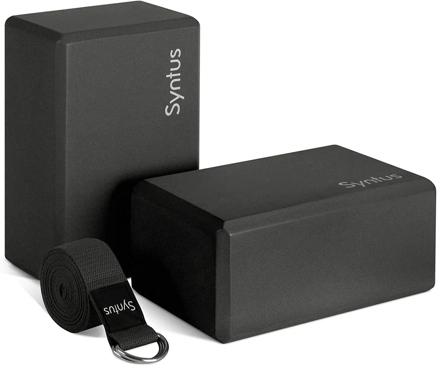 Syntus Yoga Block and Yoga Strap Set, 2 EVA Foam Soft Non-Slip Yoga Blocks 9×6×4 Inches, 8FT Metal D-Ring Strap for Yoga, General Fitness, Pilates, Stretching and Toning Workouts