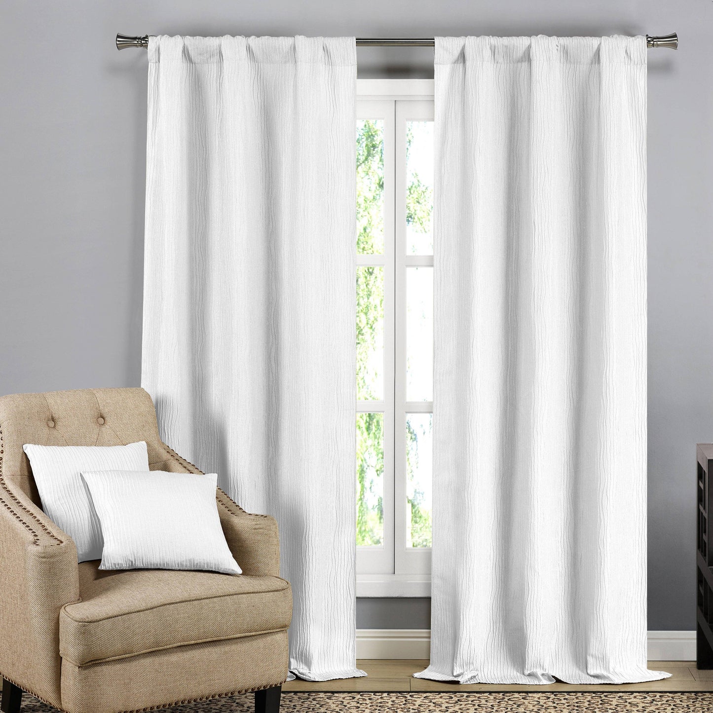Textured Window Curtain Pair Panel with Matching Dec Pillows Set