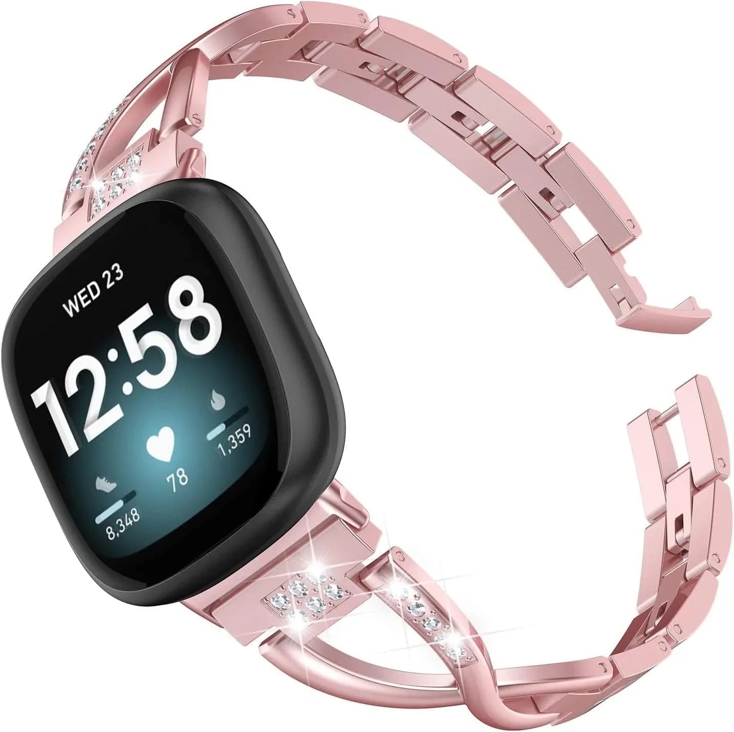 Wearlizer Compatible with Fitbit Sense/Fitbit Versa 3 Bands for Women Dressy Metal Wristbands Strap Accessory Bling Rhinestone Bracelet Band for Fitbit Sense/Versa 3 Smartwatch, Black