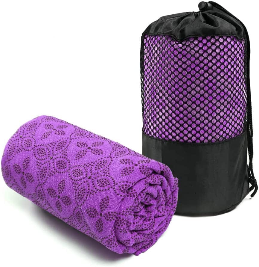 Yoga Towel, Hot Yoga Mat Towel - Sweat Absorbing Non-Slip for Hot Yoga, Pilates and Workout with Upgraded Clover-Shaped Grip Dots (72*24 Inches, Pink)