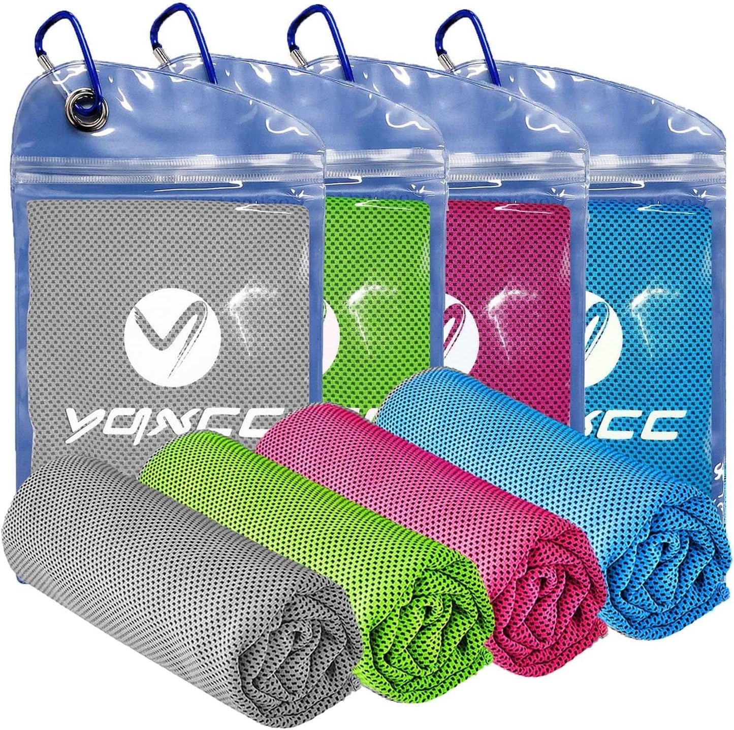 YQXCC 4 Pack Cooling Towel (40"X12") Cool Cold Towel for Neck, Microfiber Ice Towel, Soft Breathable Chilly Towel for Yoga, Golf, Gym, Camping, Running, Workout & More Activities