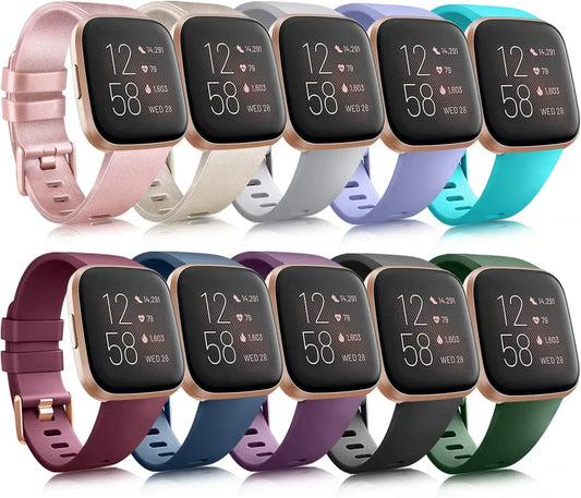 10 Pack Silicone Bands Compatible with Fitbit Versa 2 / Fitbit Versa/Versa Lite/Versa SE, Classic Soft Replacement Sport Wristbands Accessories for Women Men (Small, 10 Pack A)