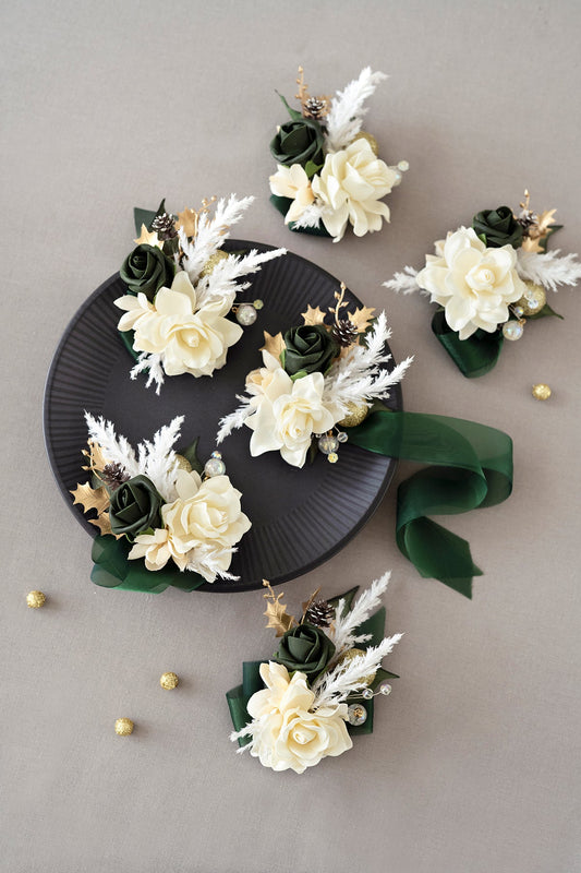 Wrist Corsages in Champagne Christmas