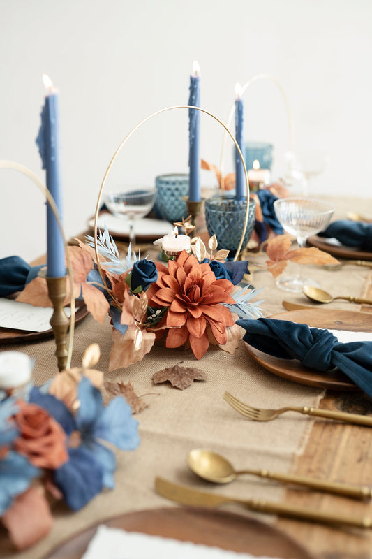 Wreath Hoop Centerpiece Set in Russet Orange & Denim Blue