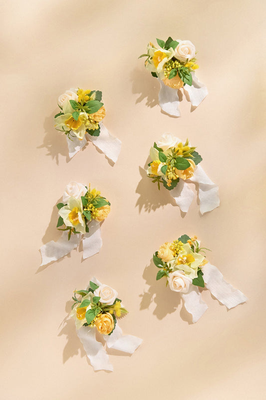 Wrist Corsages in Lemonade Yellow