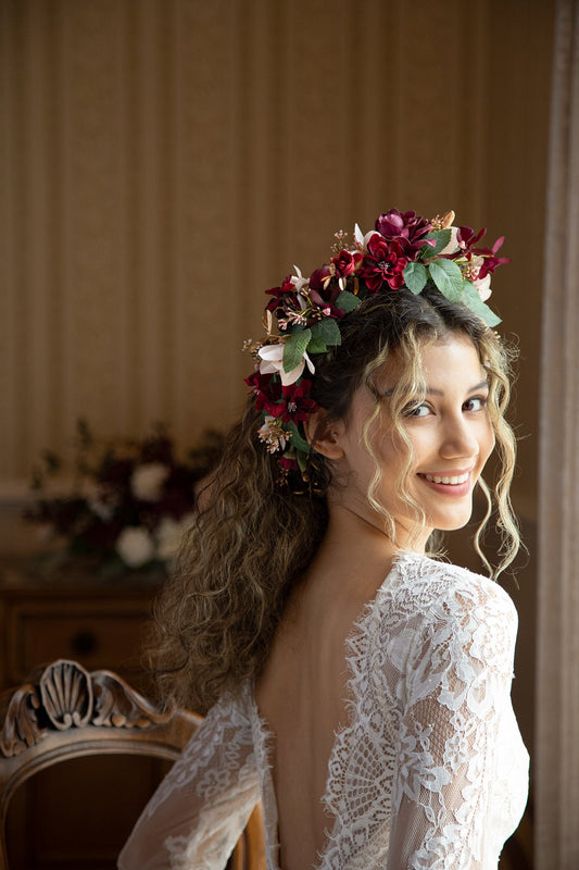 Bridal Flower Crown in Romantic Marsala