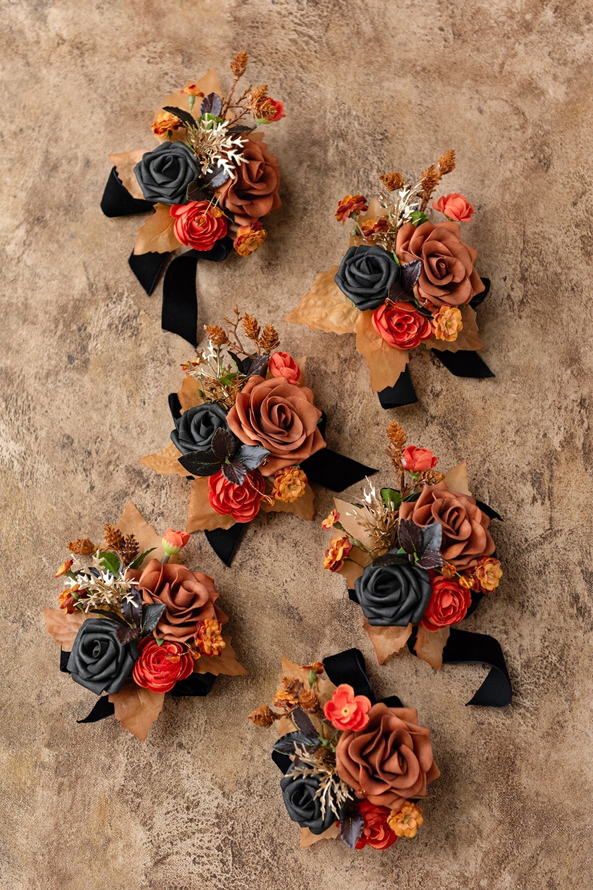 Wrist Corsages in Black & Pumpkin Orange