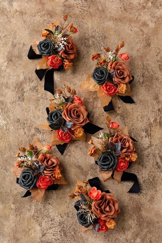 Wrist Corsages in Black & Pumpkin Orange