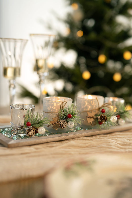 Tealight Candle Holder Set in Christmas Red & Sparkle