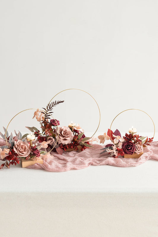 Wreath Hoop Centerpiece Set in Burgundy & Dusty Rose