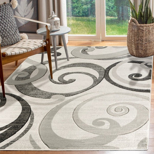 3'8'' x 5'6'' Grey Swirls Soft Contemporary Rug