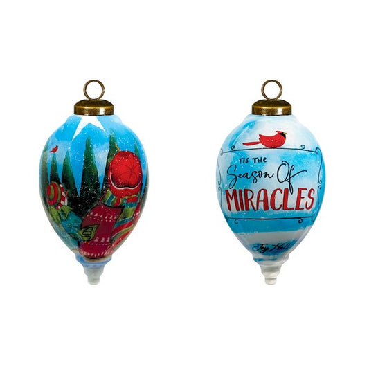 Tis The Season of Miracles Snowman Glass Ornament