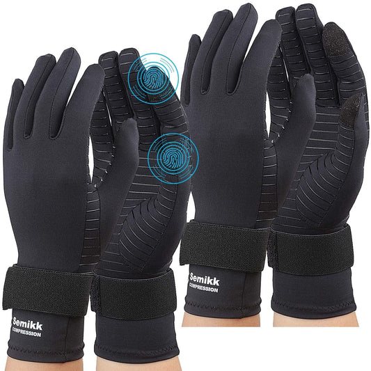 2 Pairs Copper Arthritis Compression Gloves,Relieve Hand Pain, Rheumatoid,Osteoarthritis,Carpal Tunnel,Full Finger Compression Gloves for Women Men with Touchscreen Tips & Wrist Strap(Small / Medium)