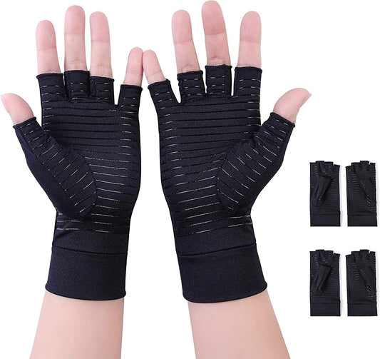 2 Pairs Copper Arthritis Gloves-High Copper Content Infused Non-Slip Fingerless Compression Glove Women Men Relieve Hand Pain Swelling,Carpal Tunnel,Typing,Support for Arthritic Joints (M)