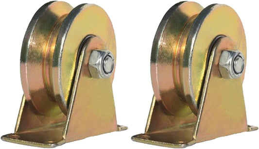 2Pcs V Groove Wheel Sliding Gate Track Roller W Bracket Heavy Duty Barn Door Casters Steel Slide Gate Hardware for Gate Frame Industrial Machines Carts 2 Inches