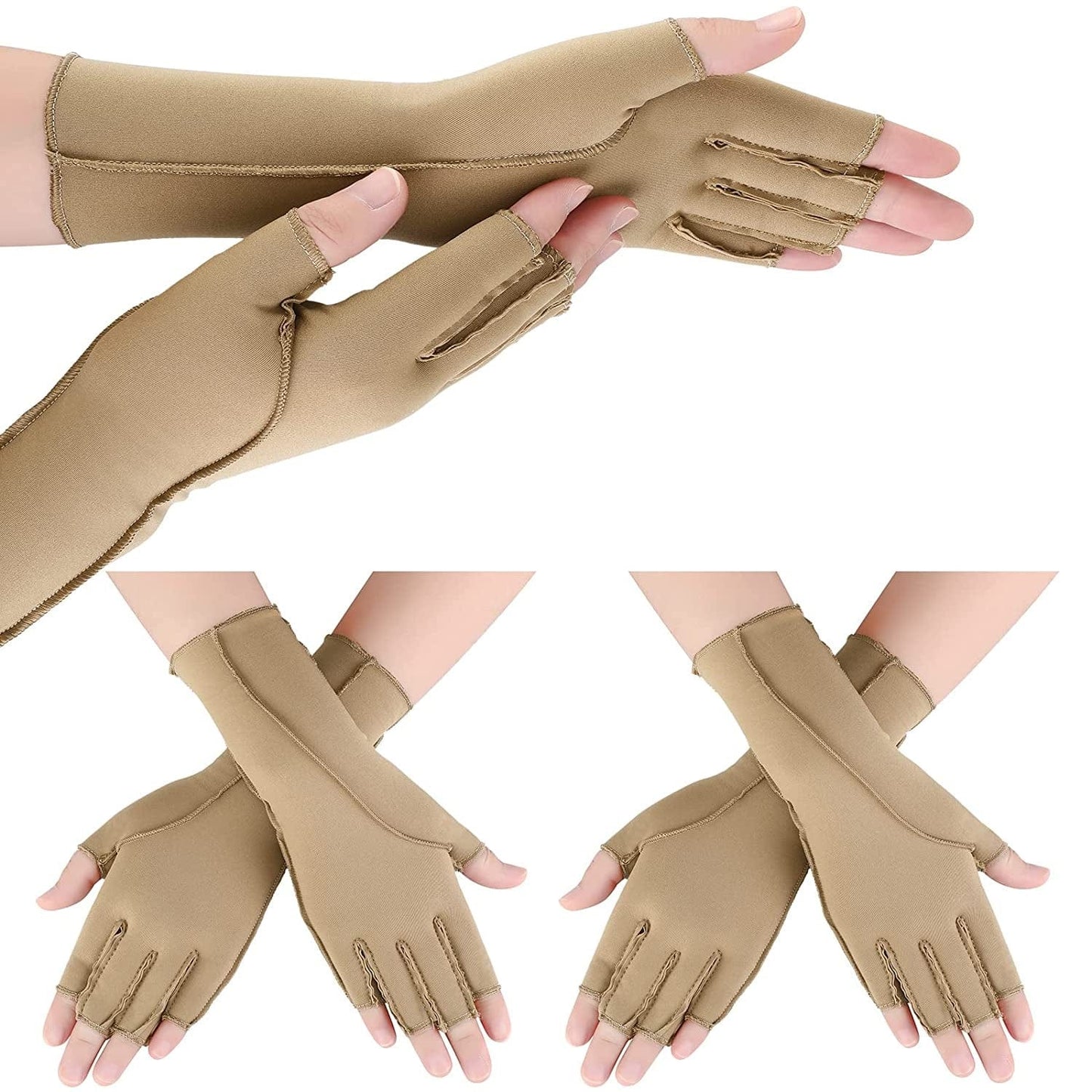 3 Pairs Arthritis Compression Gloves outside Seams Compression Gloves Fingerless Compression Gloves for Swelling Open Finger Cold Weather Gloves for Women Men