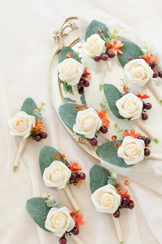 Boutonnieres for Guests in Sunset Terracotta