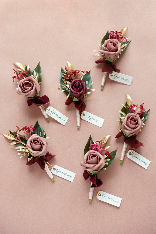 Boutonnieres in Romantic Marsala
