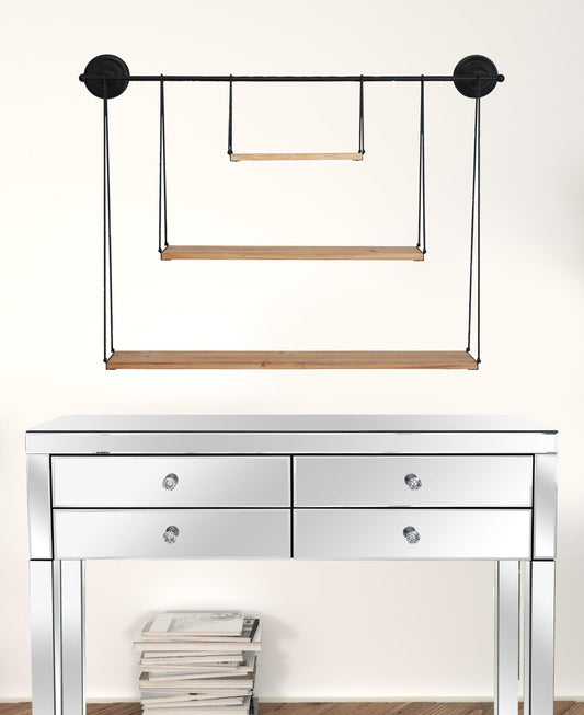 3 Tier Nested Black Metal And Wood Shelf