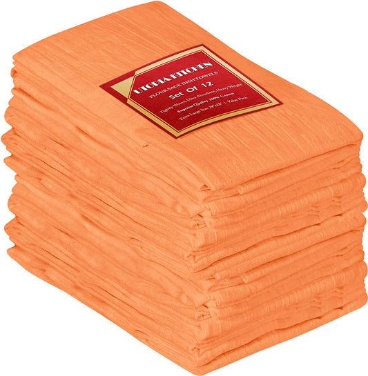 Utopia Kitchen [12 Pack Flour Sack Tea Towels, 28" X 28" Ring Spun 100% Cotton Dish Cloths - Machine Washable - for Cleaning & Drying - Orange
