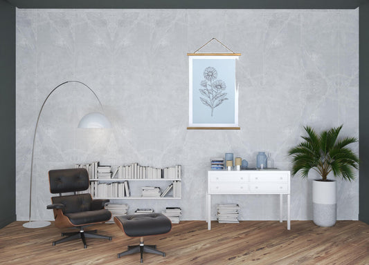 Blue Floral Print Scroll Wall Art