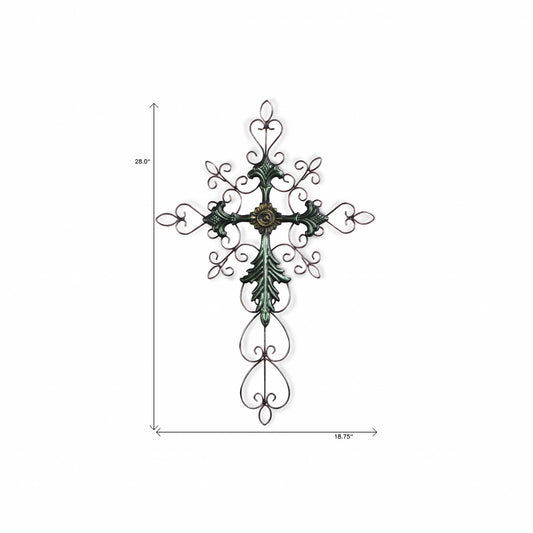 28" Green and Gold Metal Hanging Cross Wall Decor