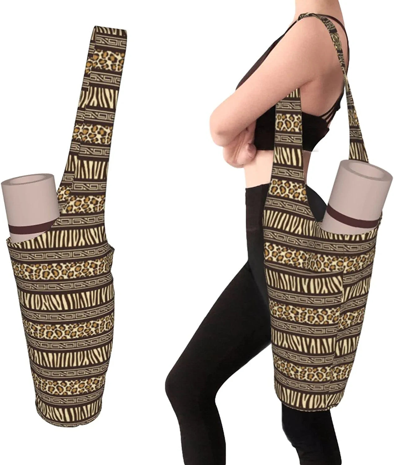Yuwznsx Yoga Mat Bag Spotted Dog Black and White Long Tote with Pockets for Women Stylish and Practical Carriers Fits Most Size Mats Accessories