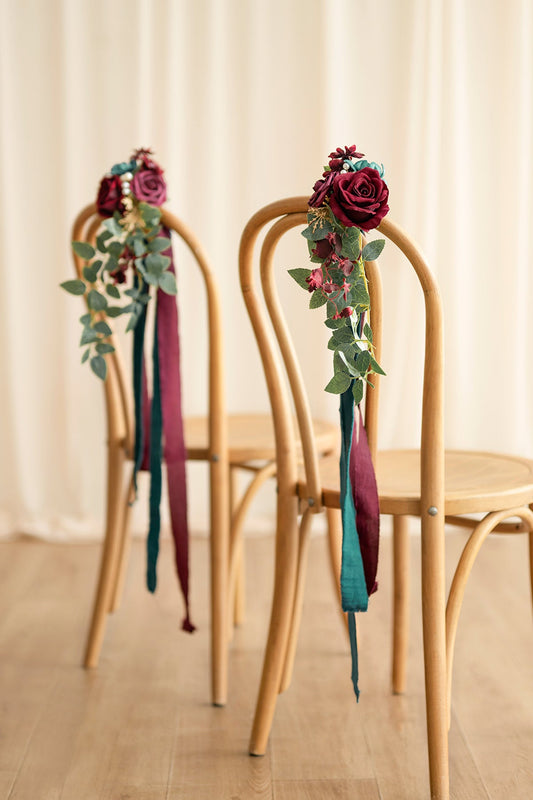 Wedding Aisle Decoration Pew Flowers in Dark Teal & Marsala