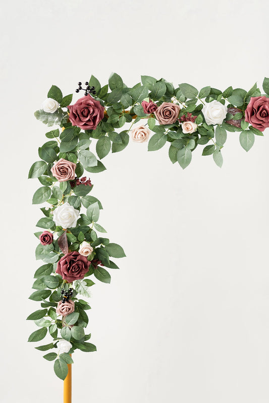 5ft Rose Leaf Flower Garland in Dusty Rose & Mauve