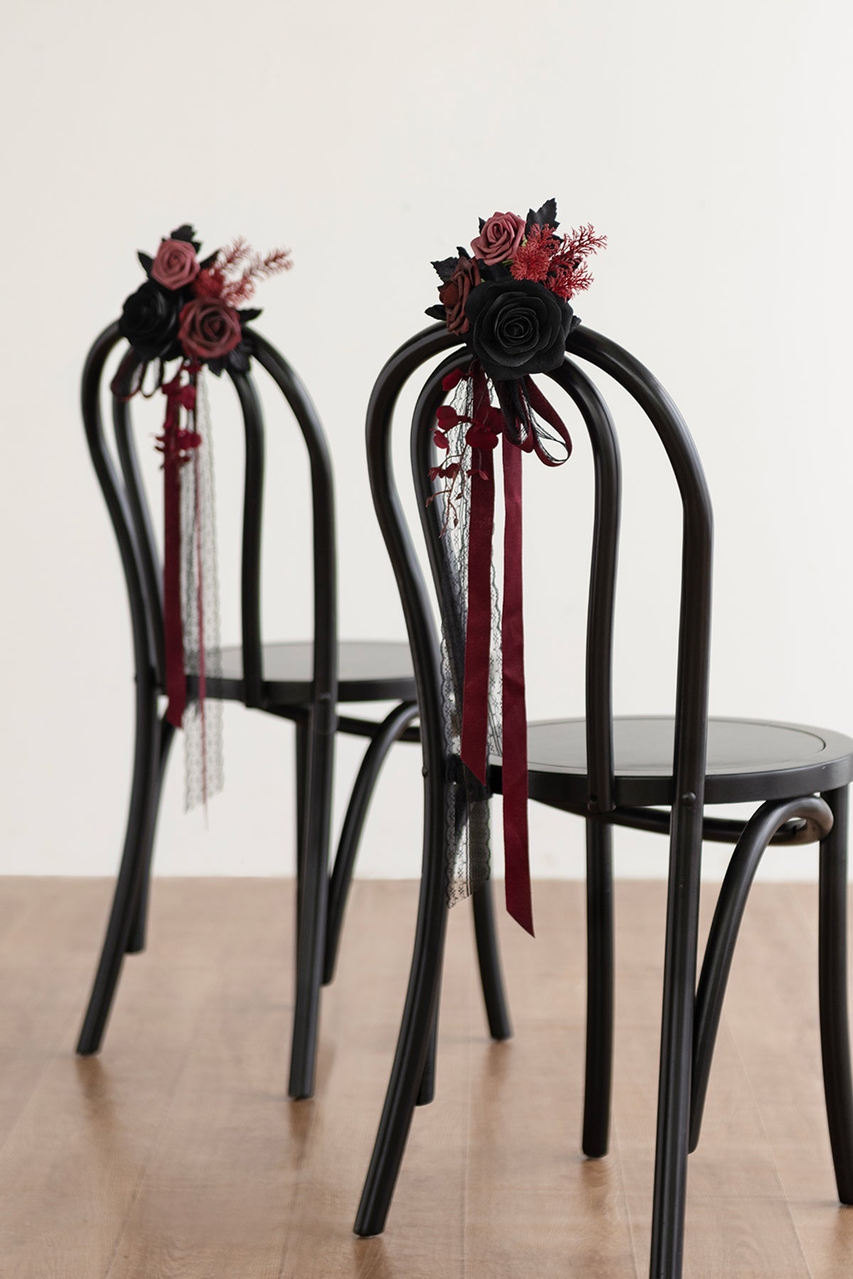 Wedding Aisle Decoration Pew Flowers in Moody Burgundy & Black