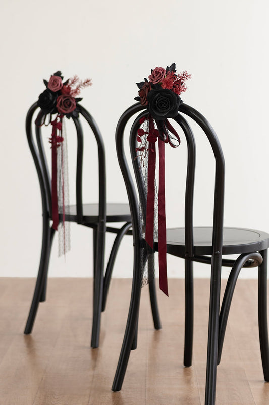 Wedding Aisle Decoration Pew Flowers in Moody Burgundy & Black
