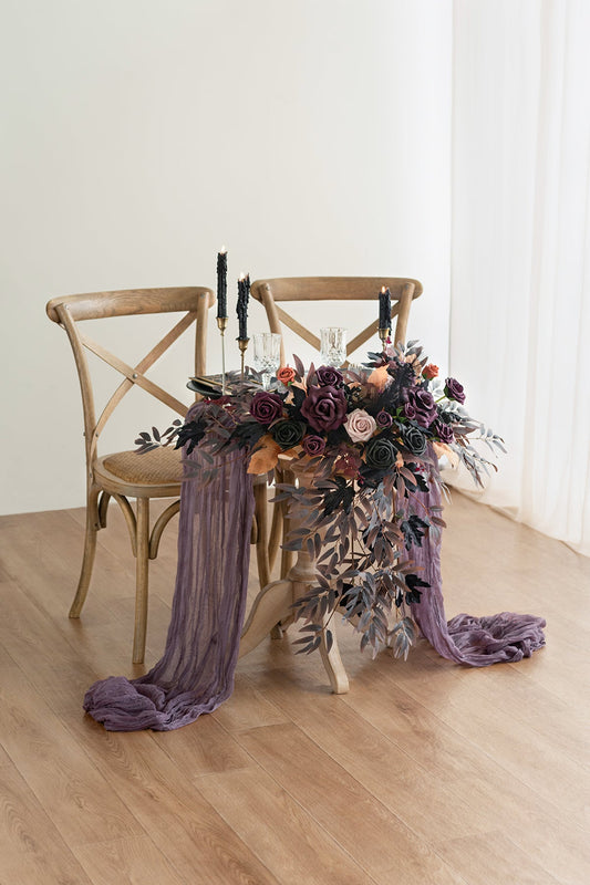 Sweetheart Table Floral Swags in Twilight Purple & Harvest Orange