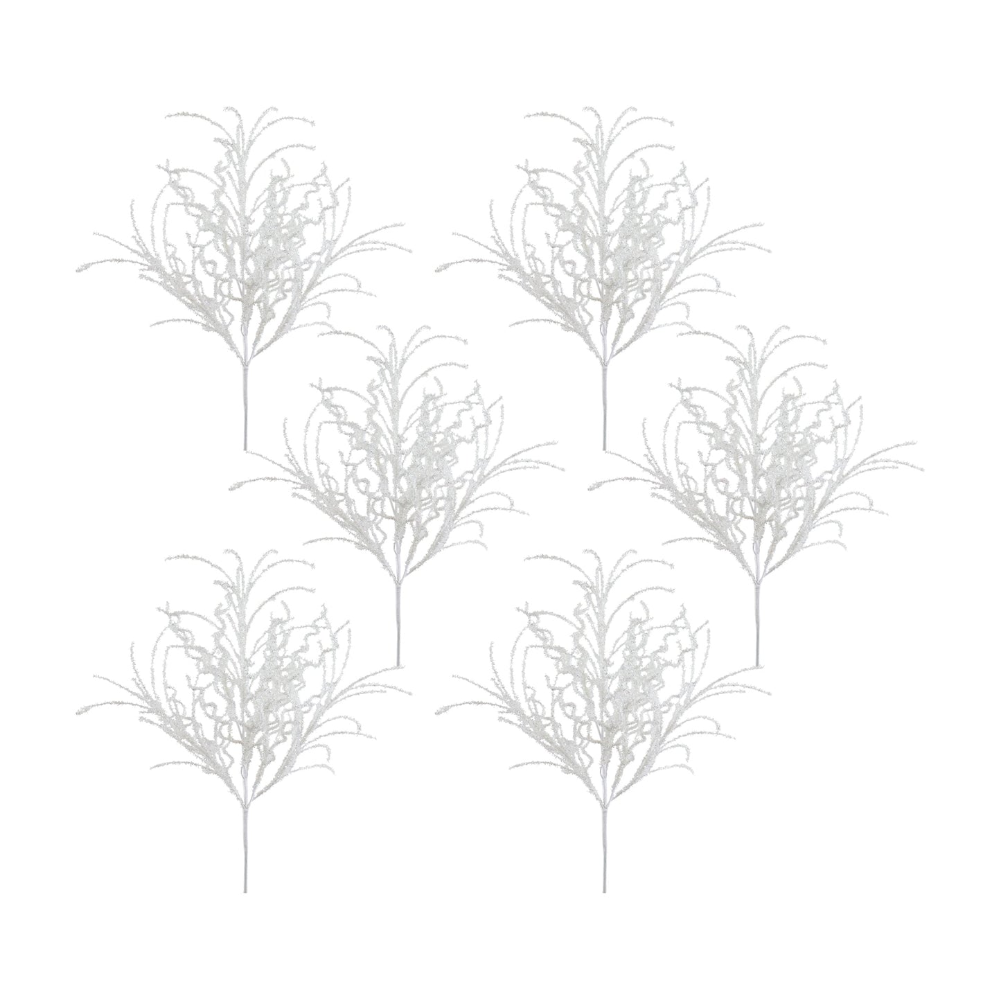 White Glitter Twig Bush (Set of 6)