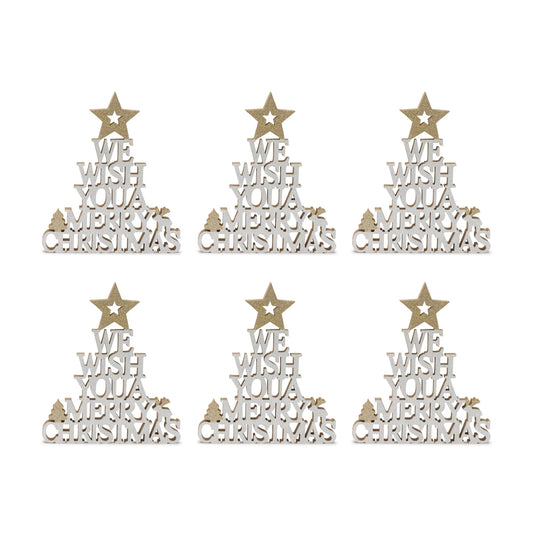 Wish You a Merry Christmas Wood Cut Out Sign (Set of 6)