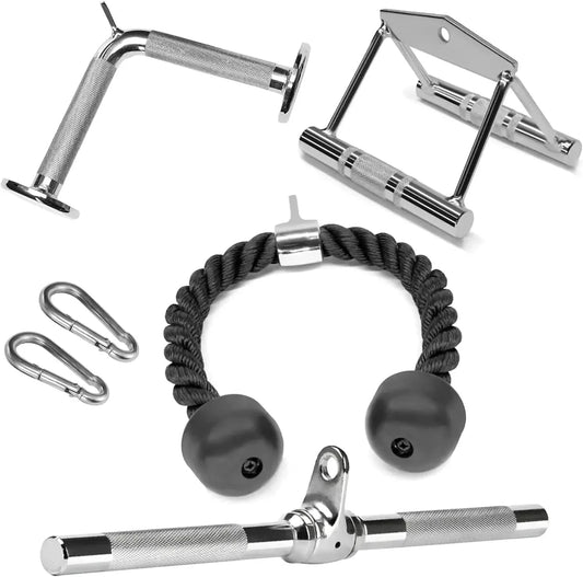 A2ZCARE Combo Tricep Press down Cable Attachment | Multi-Option: Double D Handle, V-Shaped Bar, Tricep Rope, Rotating Straight Bar