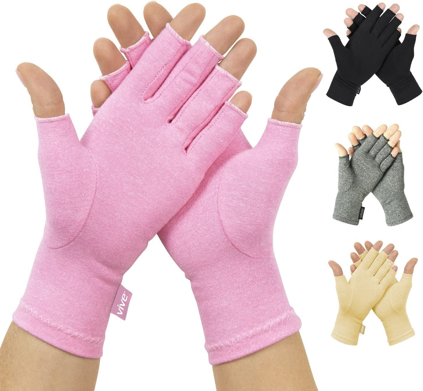 Vive Arthritis Gloves - Men, Women Rheumatoid Compression Hand Glove for Osteoarthritis- Arthritic Joint Pain Relief - Carpal Tunnel Wrist Support - Open Finger, Fingerless Thumb for Computer Typing