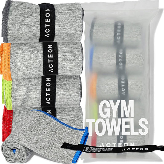 Acteon Microfiber Quick Dry Gym Towel, Silver ION Odor-Free Mega Absorbent Fiber (5-Pack), Fast Drying, Men & Women Small Workout Gear for Body Sweat, Beach, Working Out, Camping, Travel Towels
