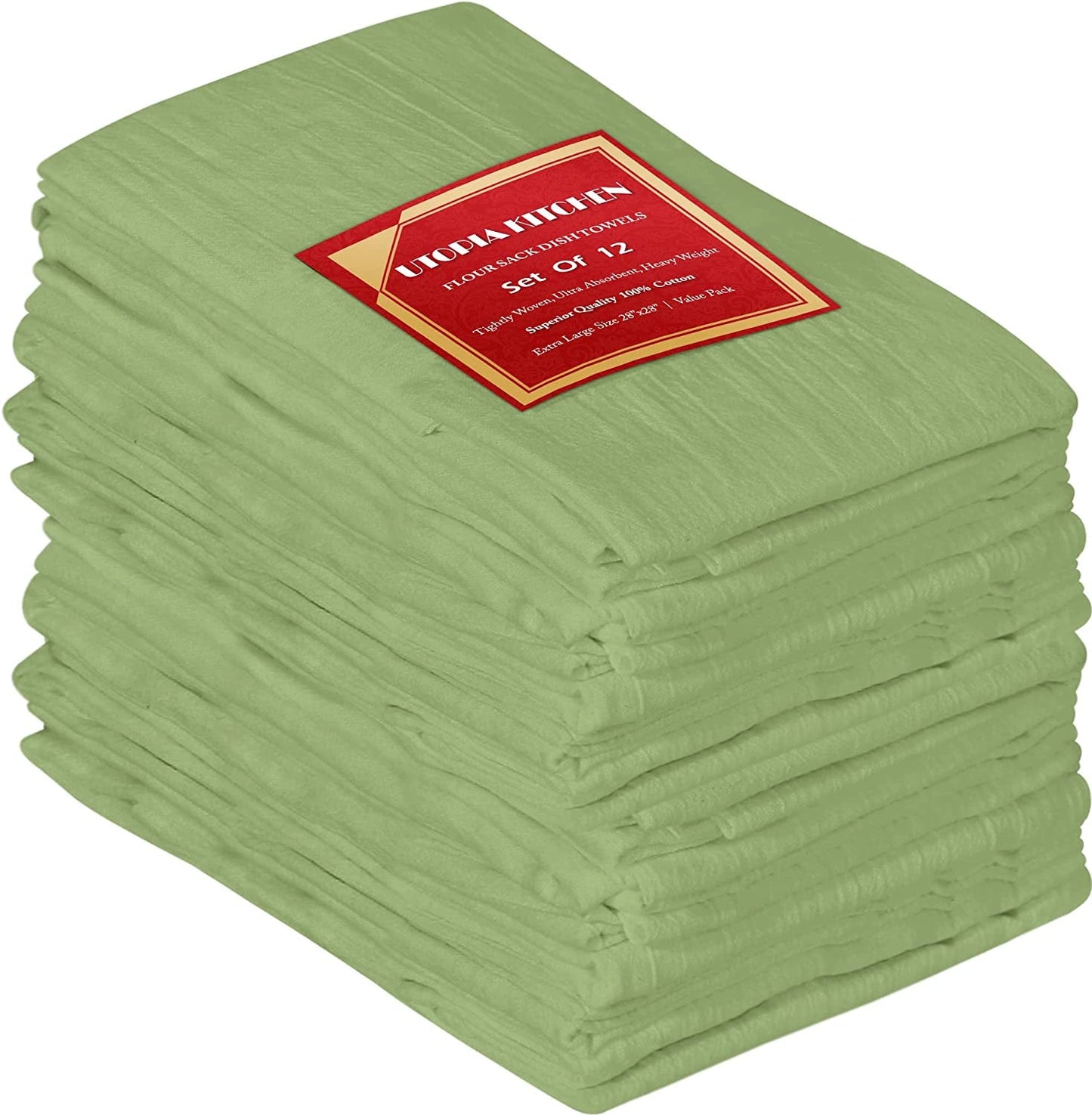 Utopia Kitchen [12 Pack Flour Sack Tea Towels, 28" X 28" Ring Spun 100% Cotton Dish Cloths - Machine Washable - for Cleaning & Drying - Orange