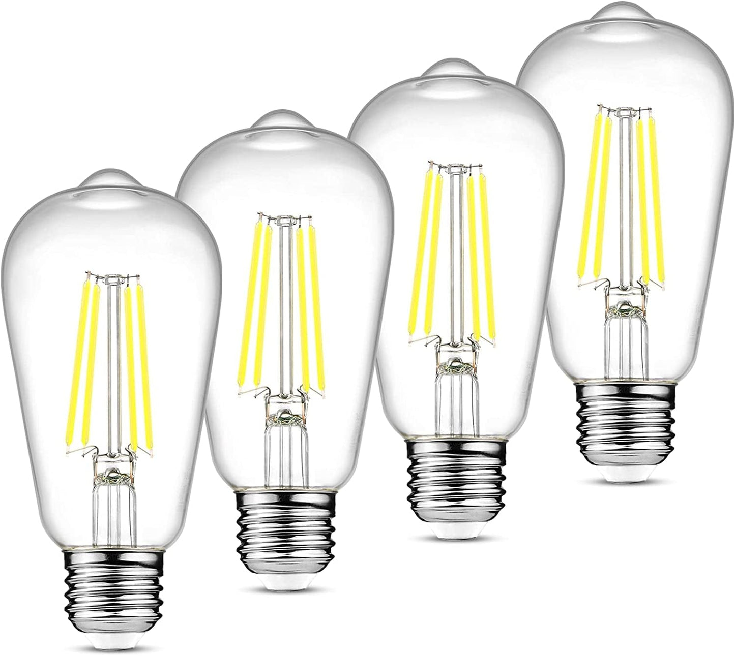 Ascher Vintage LED Edison Bulbs, 6W, Equivalent 60W, Non-Dimmable, High Brightness Warm White 2700K, ST58 Antique LED Filament Bulbs with 80+ CRI, E26 Medium Base, Clear Glass, Pack of 4