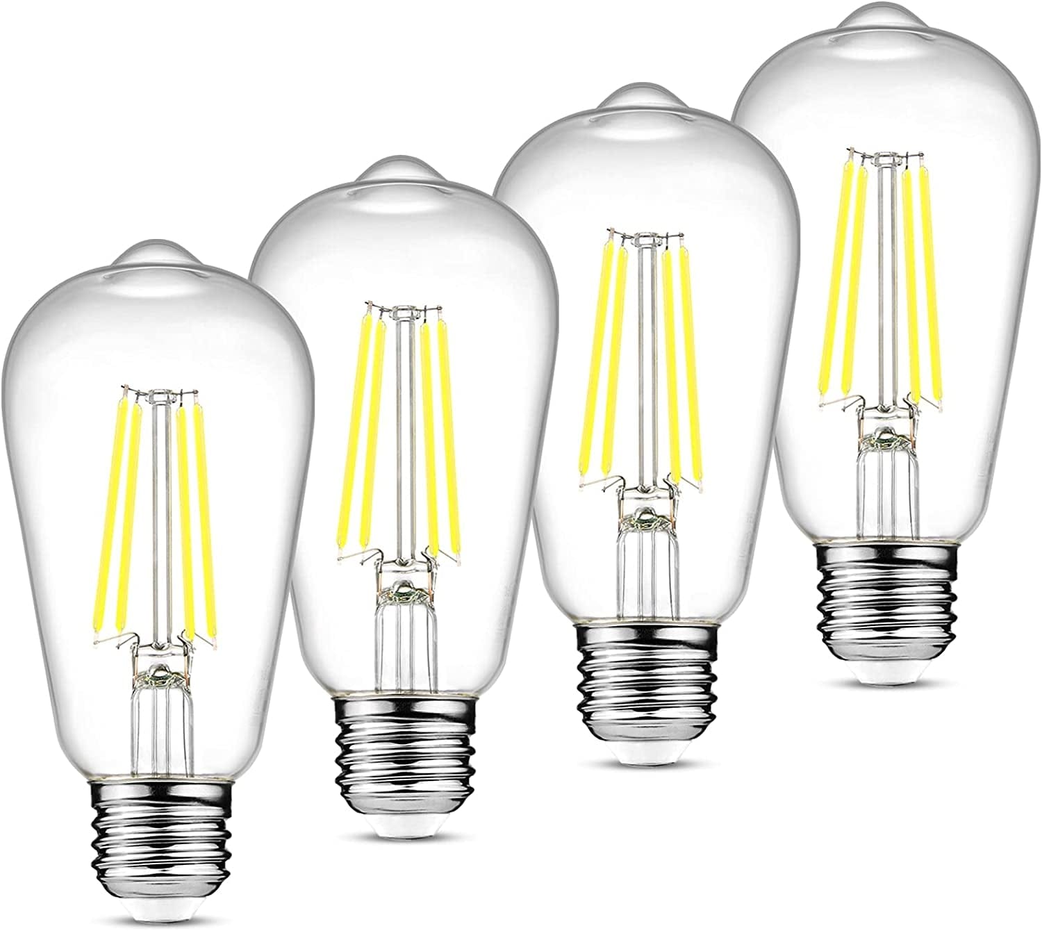 Ascher Vintage LED Edison Bulbs, 6W, Equivalent 60W, Non-Dimmable, High Brightness Warm White 2700K, ST58 Antique LED Filament Bulbs with 80+ CRI, E26 Medium Base, Clear Glass, Pack of 4