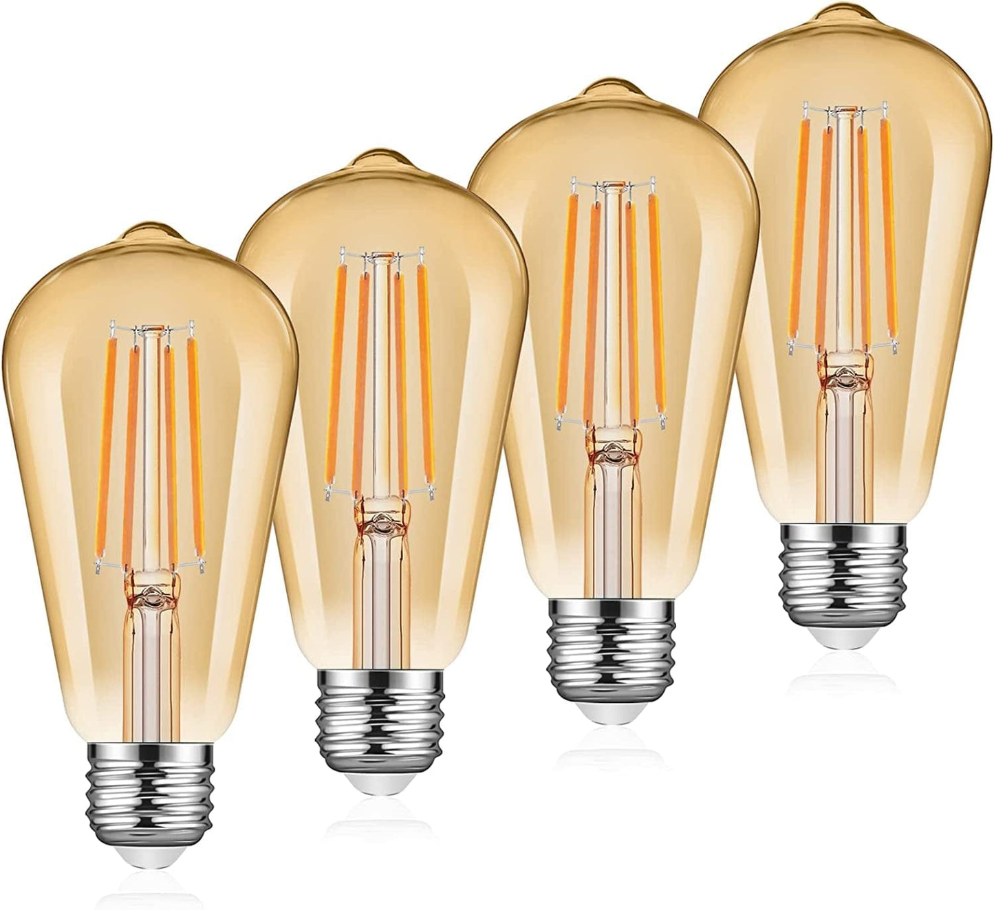 Ascher Vintage LED Edison Bulbs, 6W, Equivalent 60W, Non-Dimmable, High Brightness Warm White 2700K, ST58 Antique LED Filament Bulbs with 80+ CRI, E26 Medium Base, Clear Glass, Pack of 4